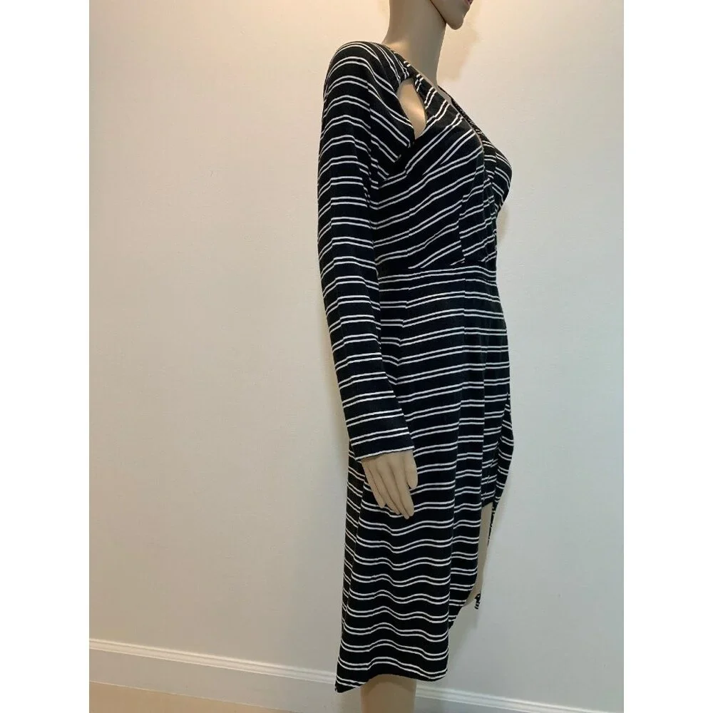 May Women Dress 10 Stripes Long Sleeves High Low Black White. - Picture 4 of 12